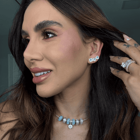 BRINCO TRIO LUZA DE FORMAS GEOMETRICAS DE PEDRA COLOR E ZIRCONIA EM PRATA 925