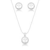 Conjunto de Cruz Rodeado de Zircônias em Prata 925
