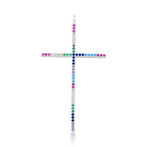 Pingente de Cruz Grande Cravejada de Zircônias Colors em Prata 925