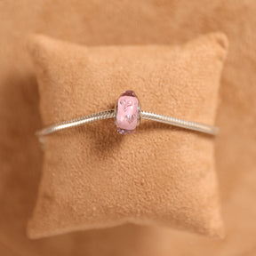 Berloque Separador Murano Rosa com Mini Corações em Prata 925