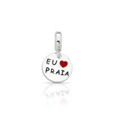 BERLOQUE FRASE "EU AMO PRAIA" EM PRATA 925
