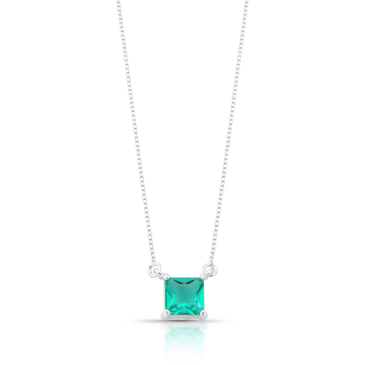 COLAR PINGENTE QUADRADO VERDE ESMERALDA EM PRATA 925