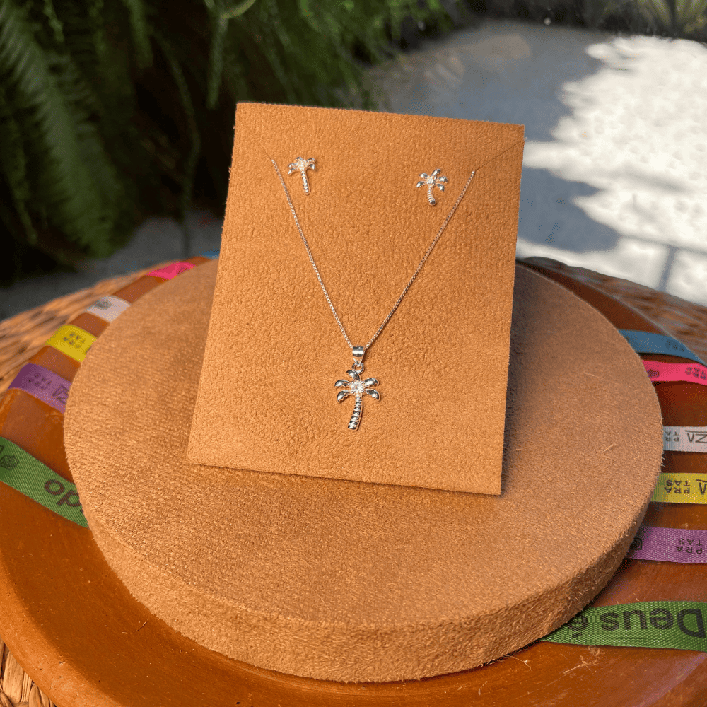 CONJUNTO LUZA DE COQUEIRO COM PONTO DE LUZ EM PRATA 925