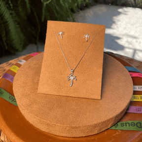 CONJUNTO LUZA DE COQUEIRO COM PONTO DE LUZ EM PRATA 925