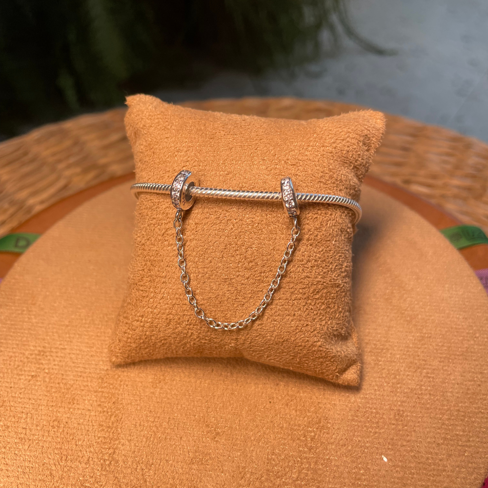 Trava de Segurança Luza Cravejada de Zircônia  para Pulseira da Vida em Prata 925