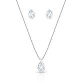 Conjunto Luza Ponto de Luz Gota na Cor Cristal em Prata 925