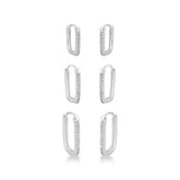 Trio Luza de Argolas Luza Retangulares com 1 Linhas de Zircônias em Prata 925