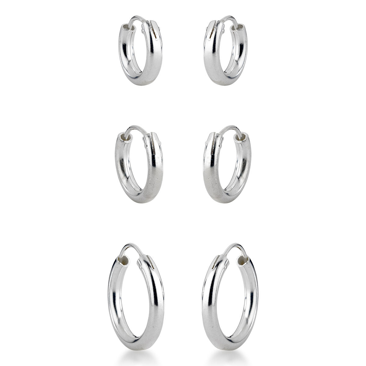 Trio de Argolas Luza de Aro Liso em Prata 925