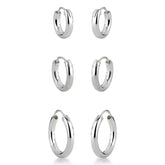 Trio de Argolas Luza de Aro Liso em Prata 925
