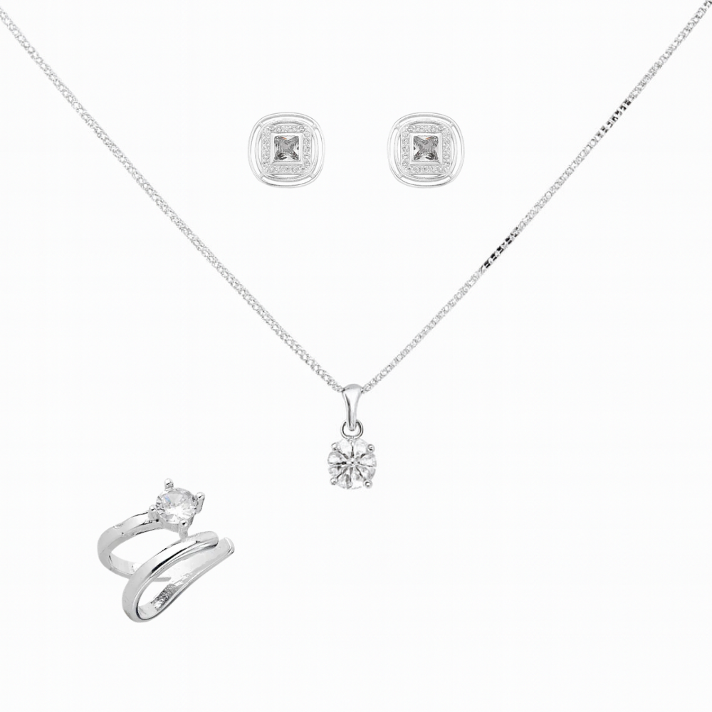 Combo Luza Brilho de Luz: Colar Ponto de Luz com Brinco Ponto de Luz e Brinco Fake Ponto de Luz em Prata 925