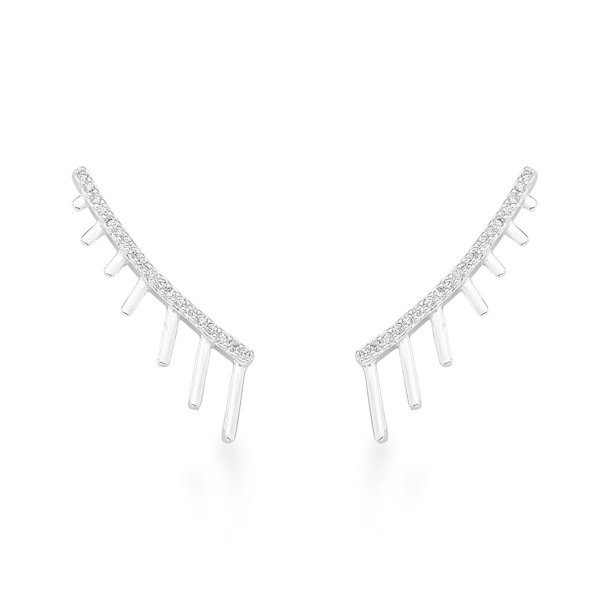 Brinco Ear Cuff  Luza com Linha de Zircônias e Tubos Lisos em Prata 925