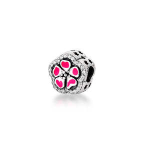 Berloque de Flor Rosa com Zircônias em Prata 925