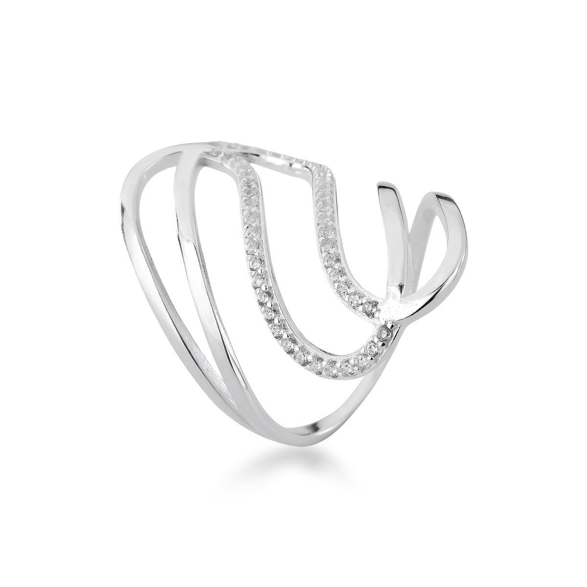 Anel de Linhas com Zircônia em Prata 925