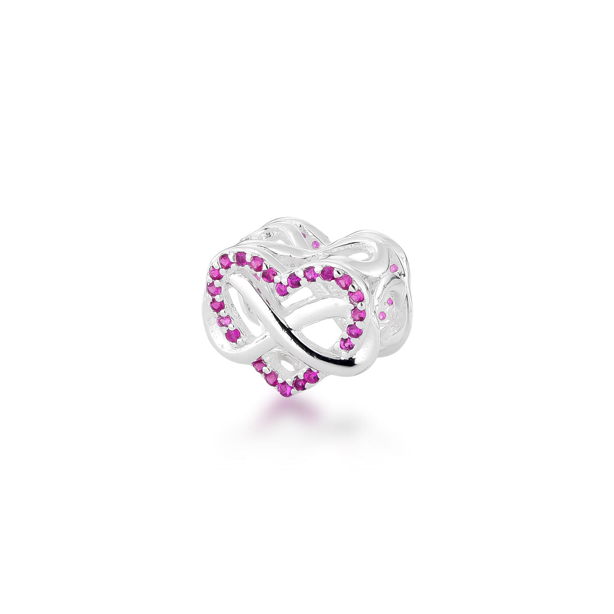 BERLOQUE DE CORAÇÃO COM INFINITO NO MEIO COM ZIRCÔNIAS ROSA EM PRATA 925