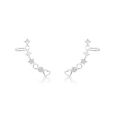 Ear Cuf com Pontos de Luz, Flores Cravejadas e Detalhes Vazados em Prata 925