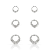 Trio de Brincos Ovais Cravejados de Zirconia Luza em Prata 925