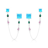 Brinco Duplo de Corrente e Pedras Colors em Prata 925