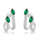 Brinco Ear Hook Luza com Duas Linhas Cravejadas de Zircônias e 2 Pontos Esmeralda em Prata 925