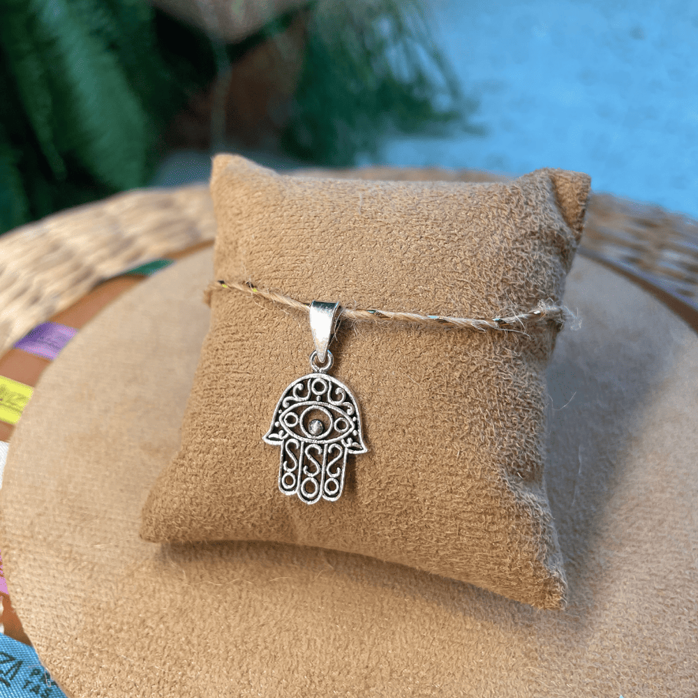 Pingente Luza Mão de Fátima com Olho Grego Vazado em Prata 925 Envelhecida
