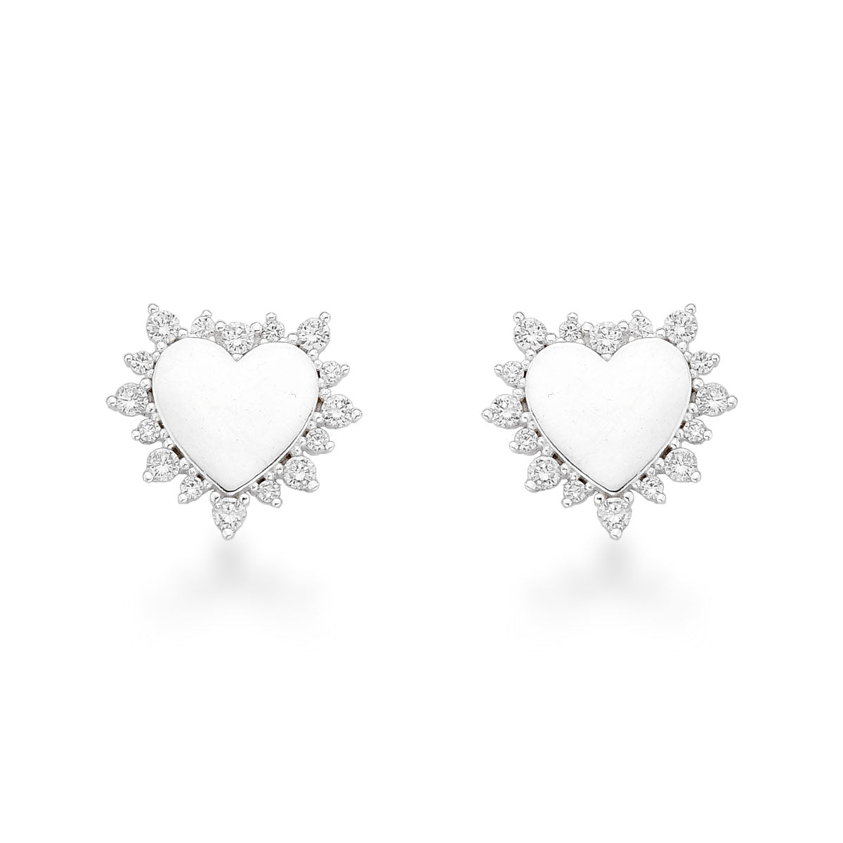 Brinco de Coração Liso Rodeado de Zircônias em Prata 925