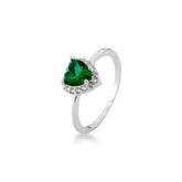 Anel de Coração com Pedra Verde e Detalhes de Zirconia