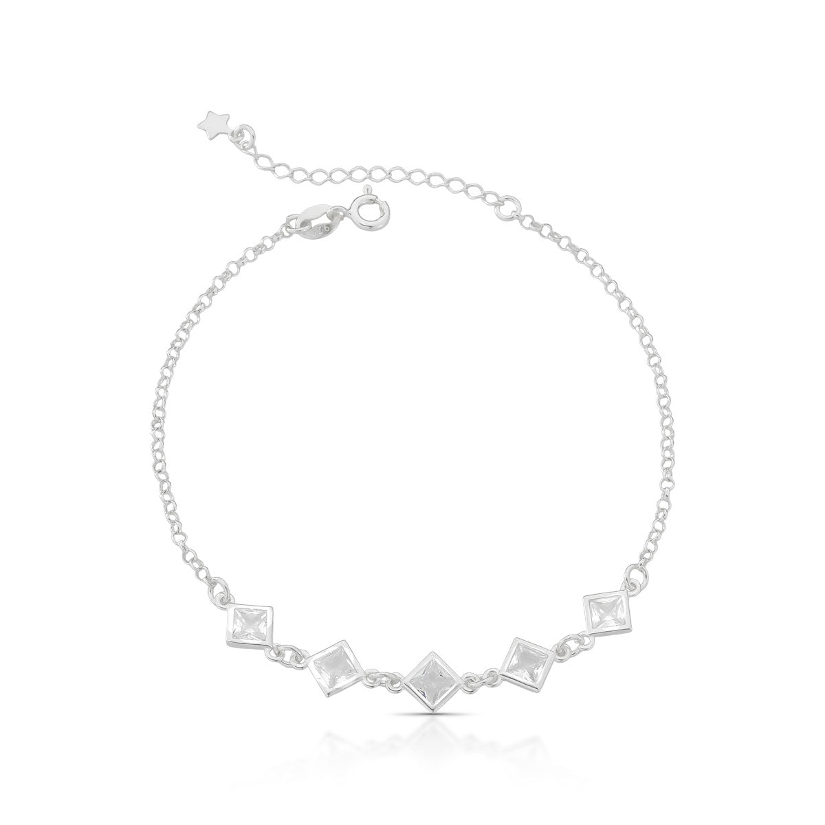 Pulseira Luza com Cristais Quadrados em Prata 925
