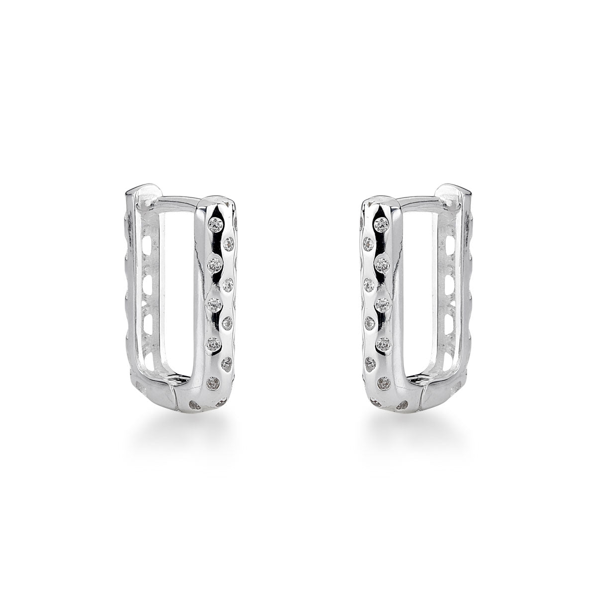 Brinco Argola Quadrada Luza 18MM com Minis Pontos de Luz em Prata 925