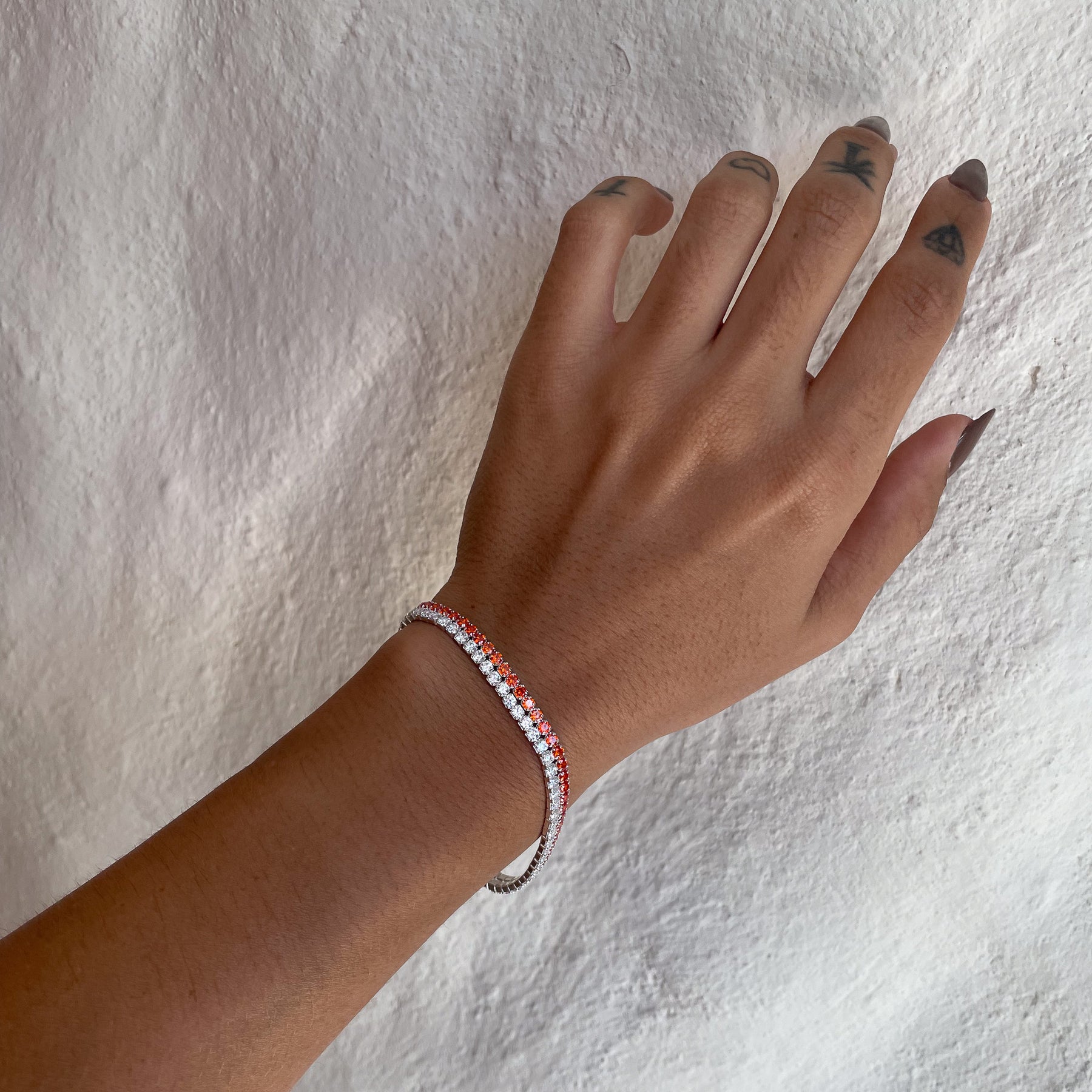 Pulseira Riviera com Linha Branca e Linha Laranja Luza em Prata 925