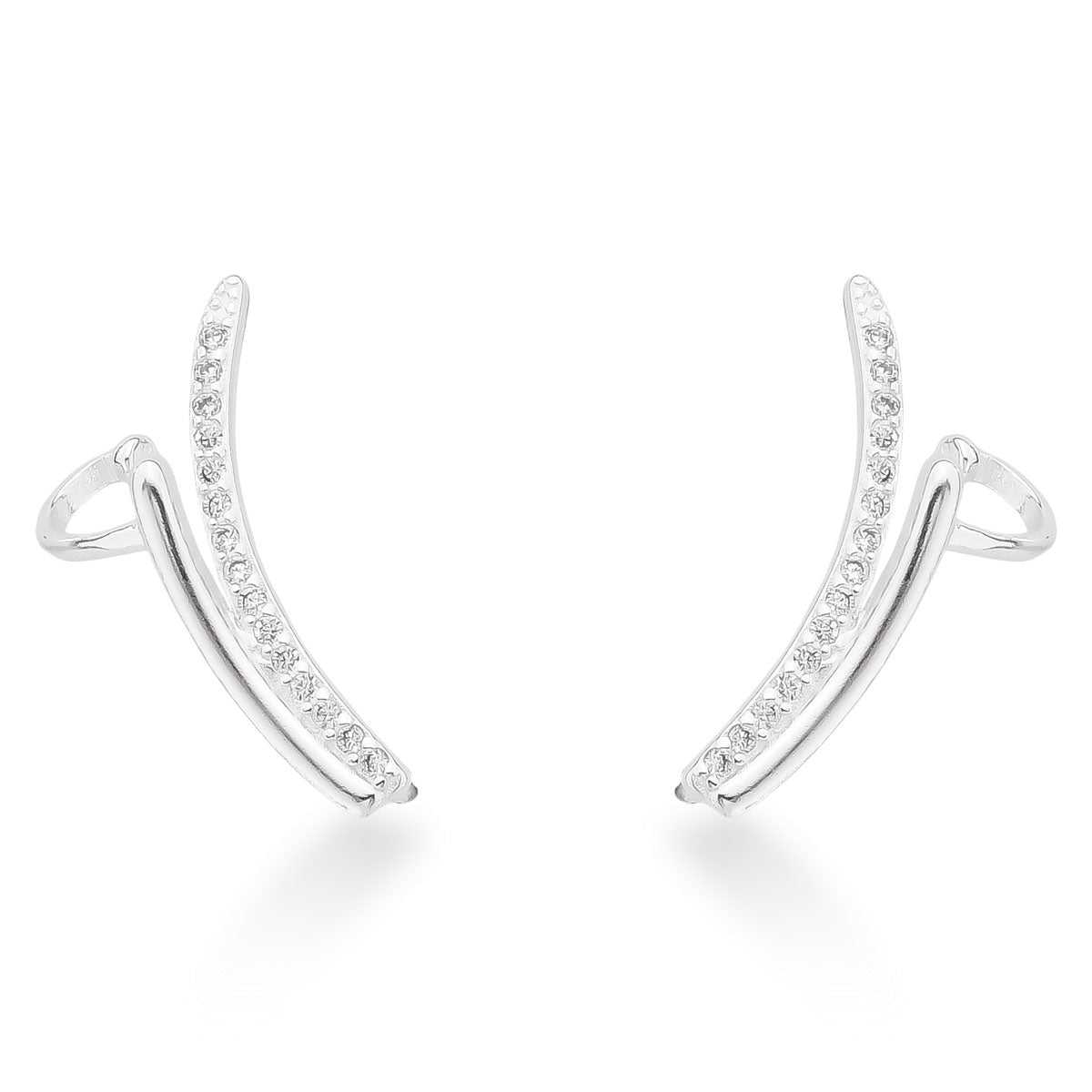 Brinco Ear Cuff Luza  com Uma Linha Lisa e Uma de Zircônias em Prata 925