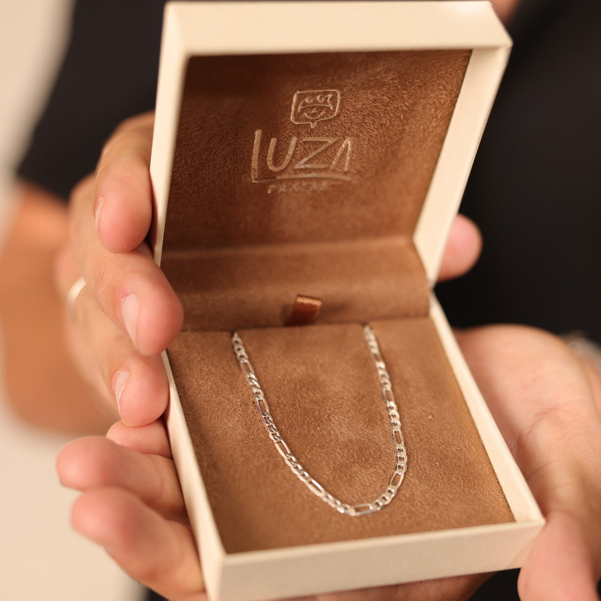 Pulseira Luza Masculina de Malha Fígaro Fina em Prata 925