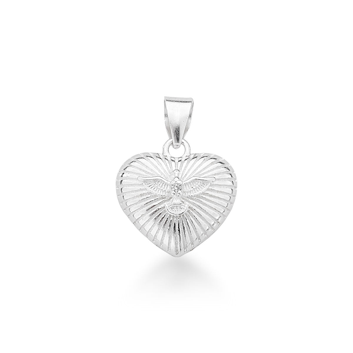 Pingente de Coração Luza Boleado com Espírito Santo em Prata 925