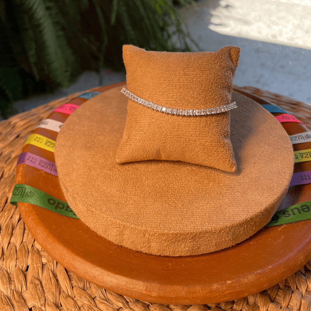 Pulseira Riveiriera Grossa Cristal em Prata 925