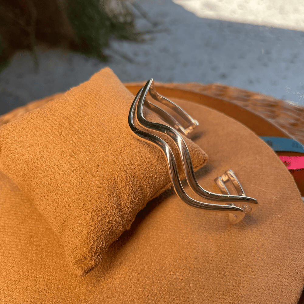 Bracelete Duas Luza Ondas Lisas em Prata 925