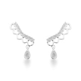 Brinco Luza Ear Cuff de Corações Vazados com Ponto de Luz Gota Pendente em Prata 925