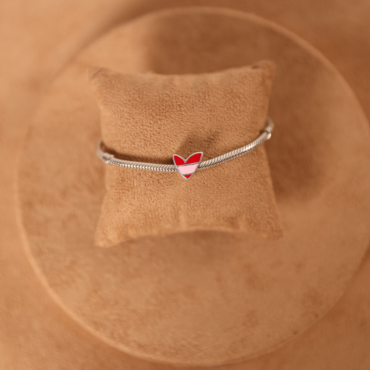 Berloque de Coração Rosa com Vermelho Luza em Prata 925