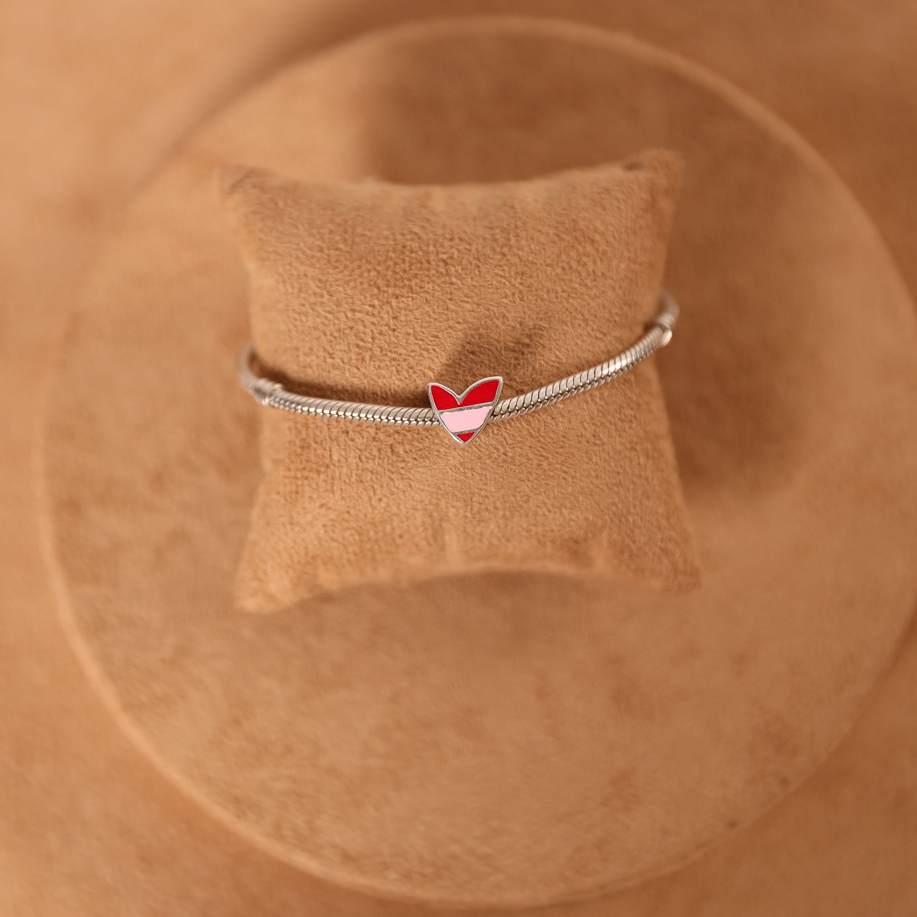 Berloque de Coração Rosa com Vermelho Luza em Prata 925