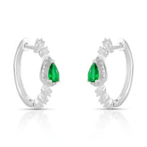 BRINCO ARGOLA LUZA MEDIA CRAVEJADA DE ZIRCONIA COM GOTA VERDE EM PRATA 925