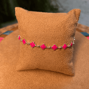PULSEIRA LUZA DE MINI TREVO ROSA EM PRATA 925