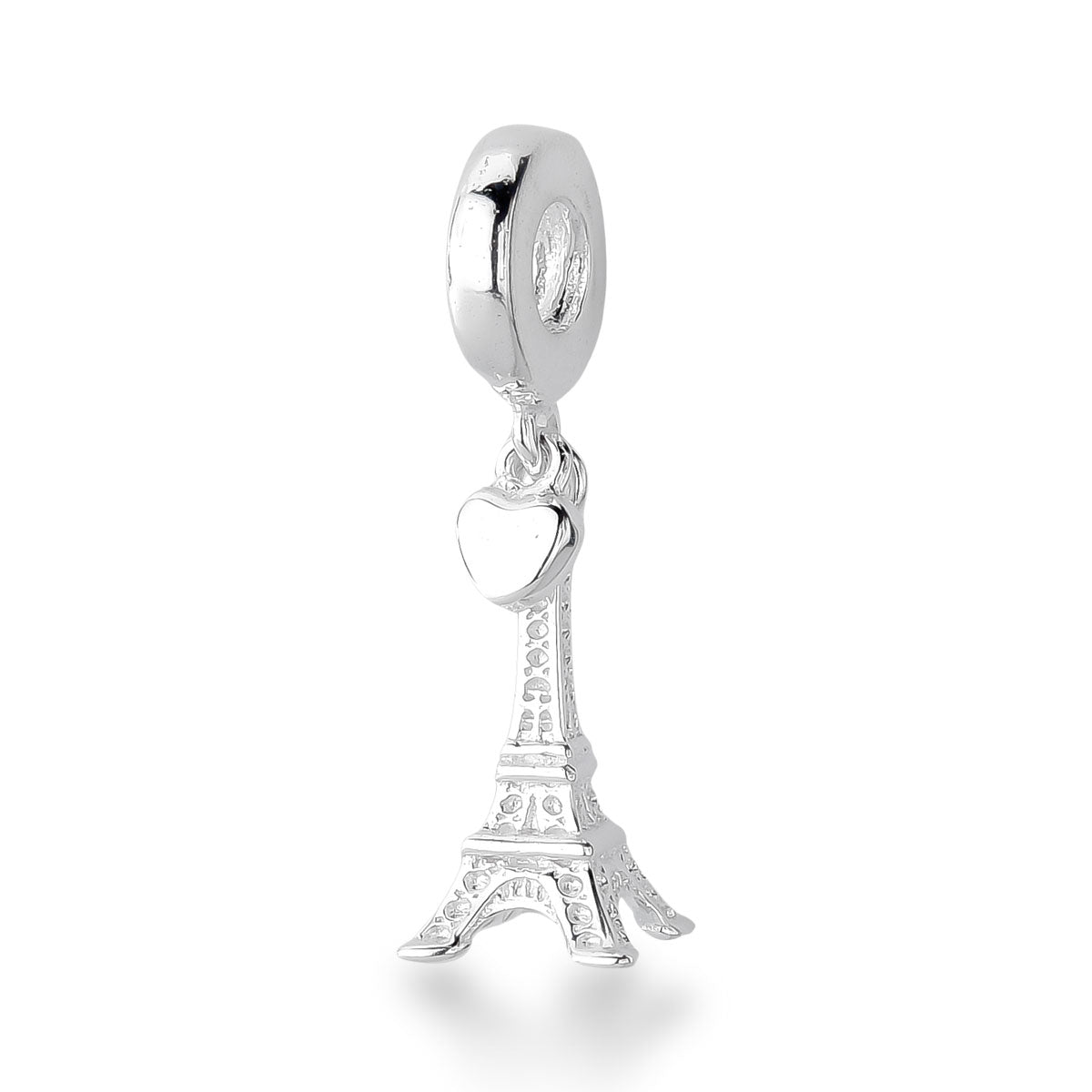 Berloque Torre Eiffel com Coração Liso  em Prata 925