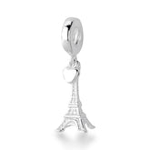 Berloque Torre Eiffel com Coração Liso  em Prata 925