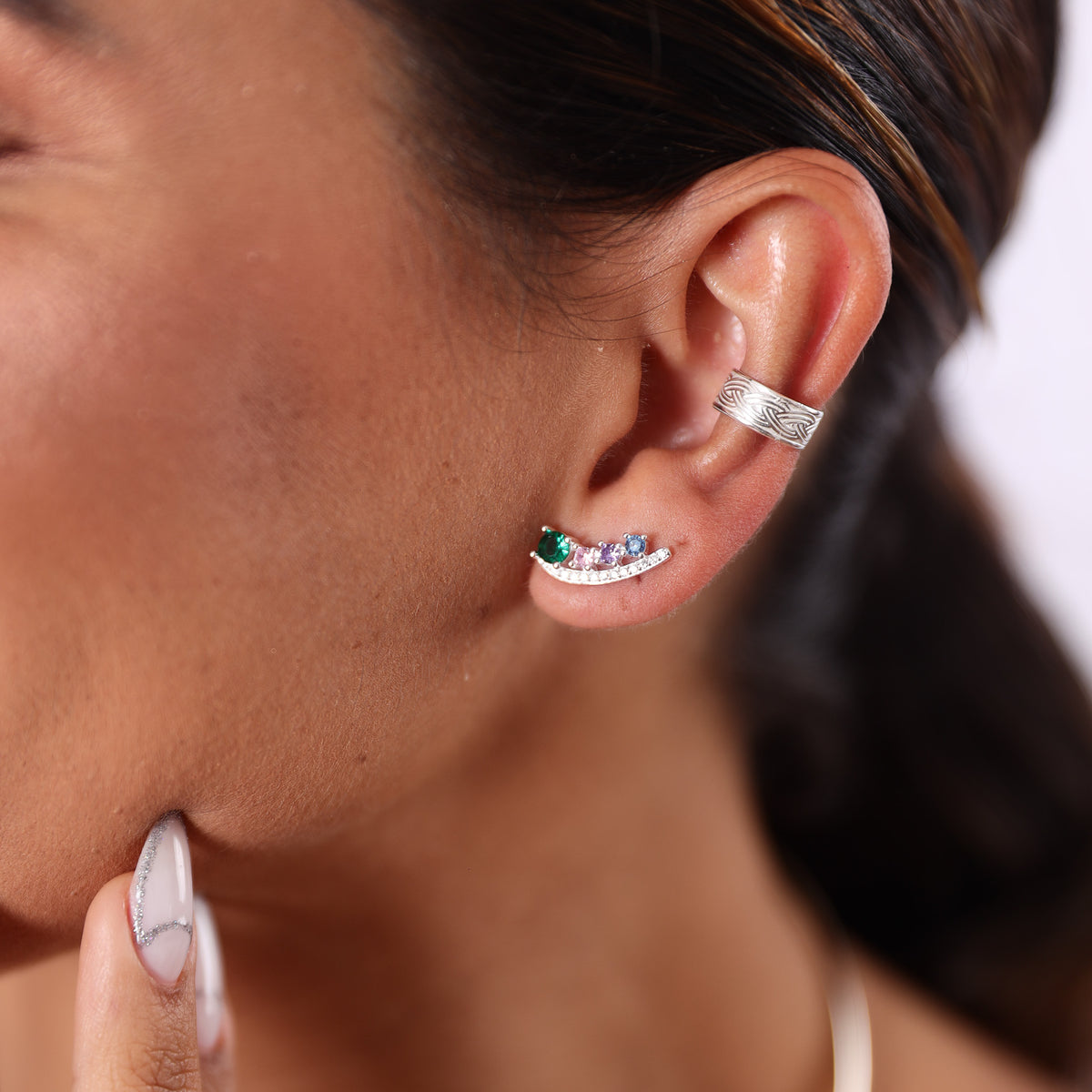Brinco Ear Cuff com Zircônias Colors e Cristais em Prata 925