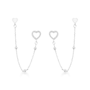 Brinco Ear Line Duplo de Corações em Prata 925
