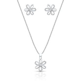 Conjunto Luza de Flor Vazada com Detalhes de Zircônia e Ponto de Luz em Prata 925