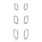 Trio de Argolas Luza Quadradas com 1 Ponto de Luz em Prata 925