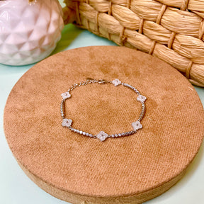 Pulseira Riviera Luza Redonda com Trevos Cravejados de Zirconias em Prata 925