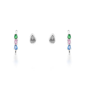 Brinco Dupla de Brincos Luza com Ear Hook Color e Ponto de Luz Gota em Prata 925