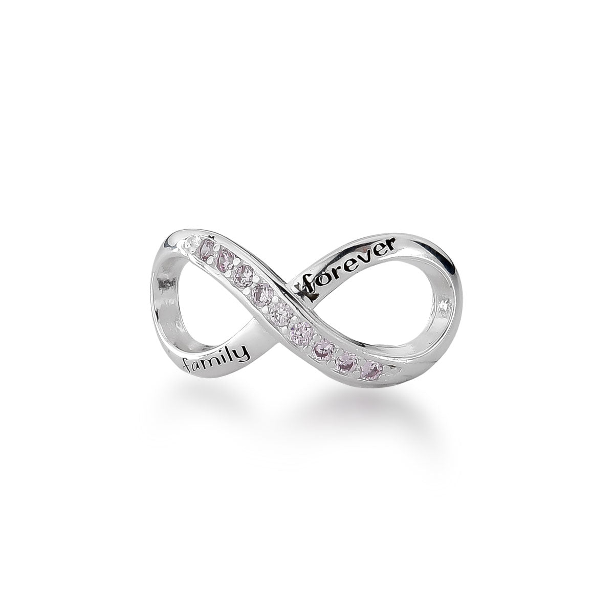 Berloque Infinito "Family Forever" com Detalhes Rosas em Prata 925