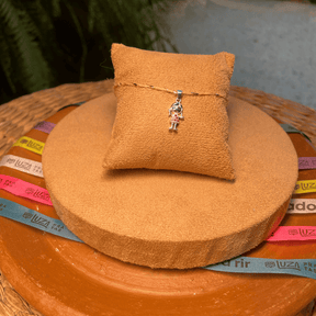 PINGENTE  DE MENINA LUZA COM ZIRCÔNIA ROSA EM PRATA 925