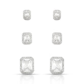 Trio Quadrado Luza  com Pedra Cristal e Detalhe de Zirconia Prata 925