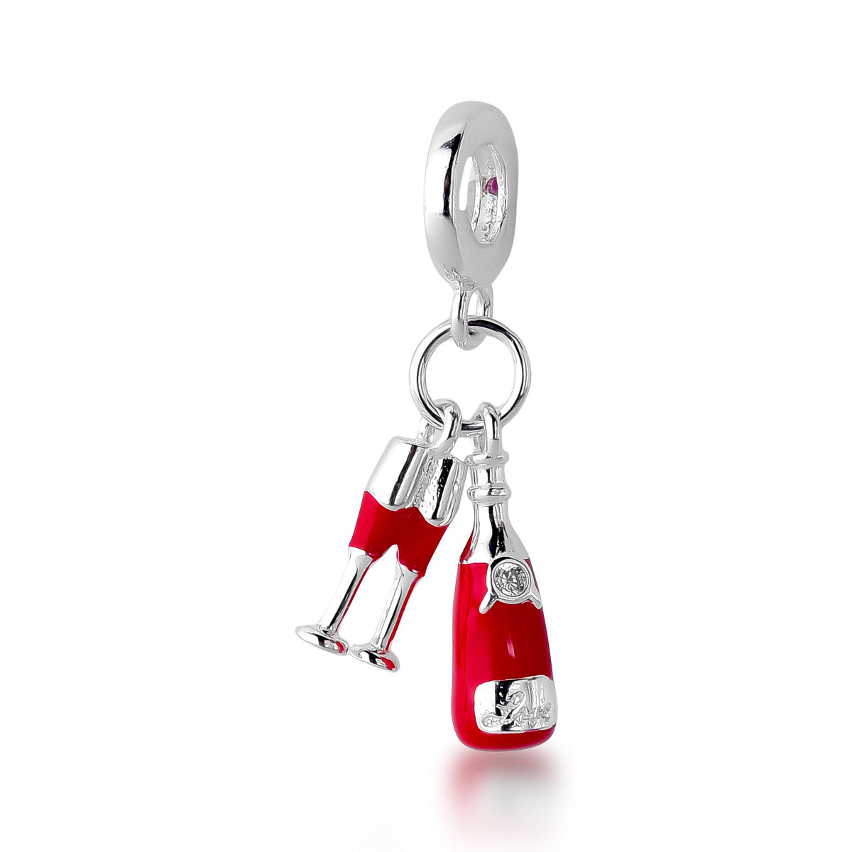 Berloque Dois Pingentes Luza: Chandon e Taças em Prata 925